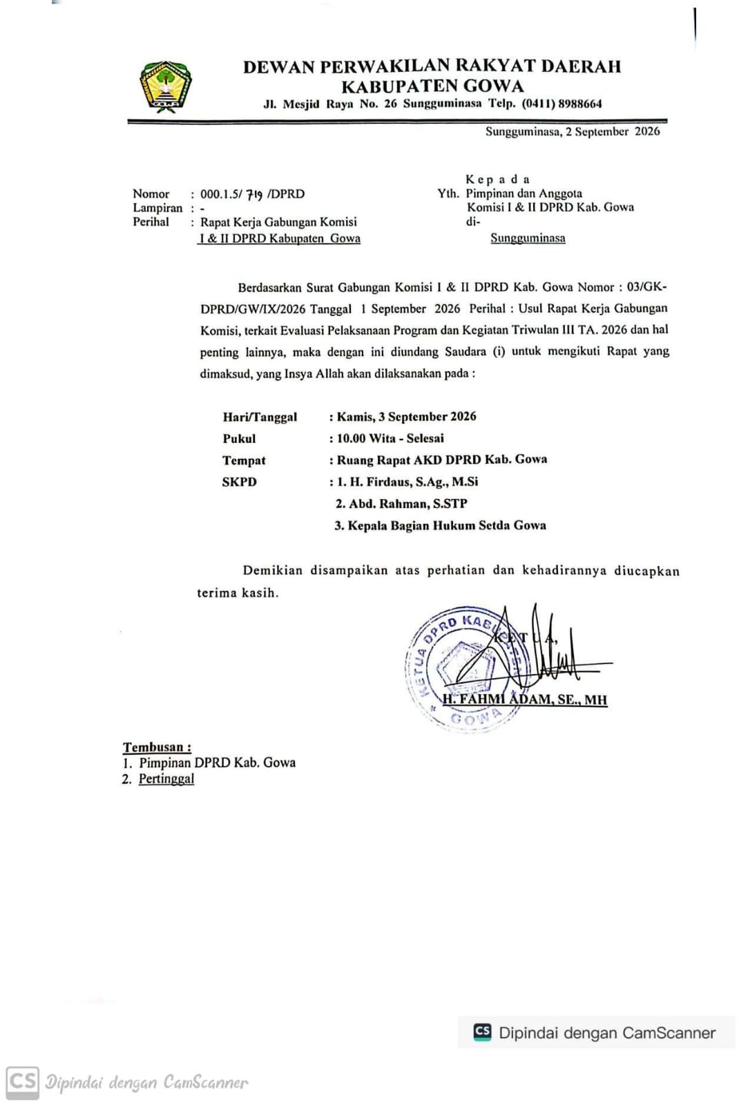 Plt Sekda Diundang DPRD Gowa, Polemik 7 Pejabat Nonaktif Belum Reda
