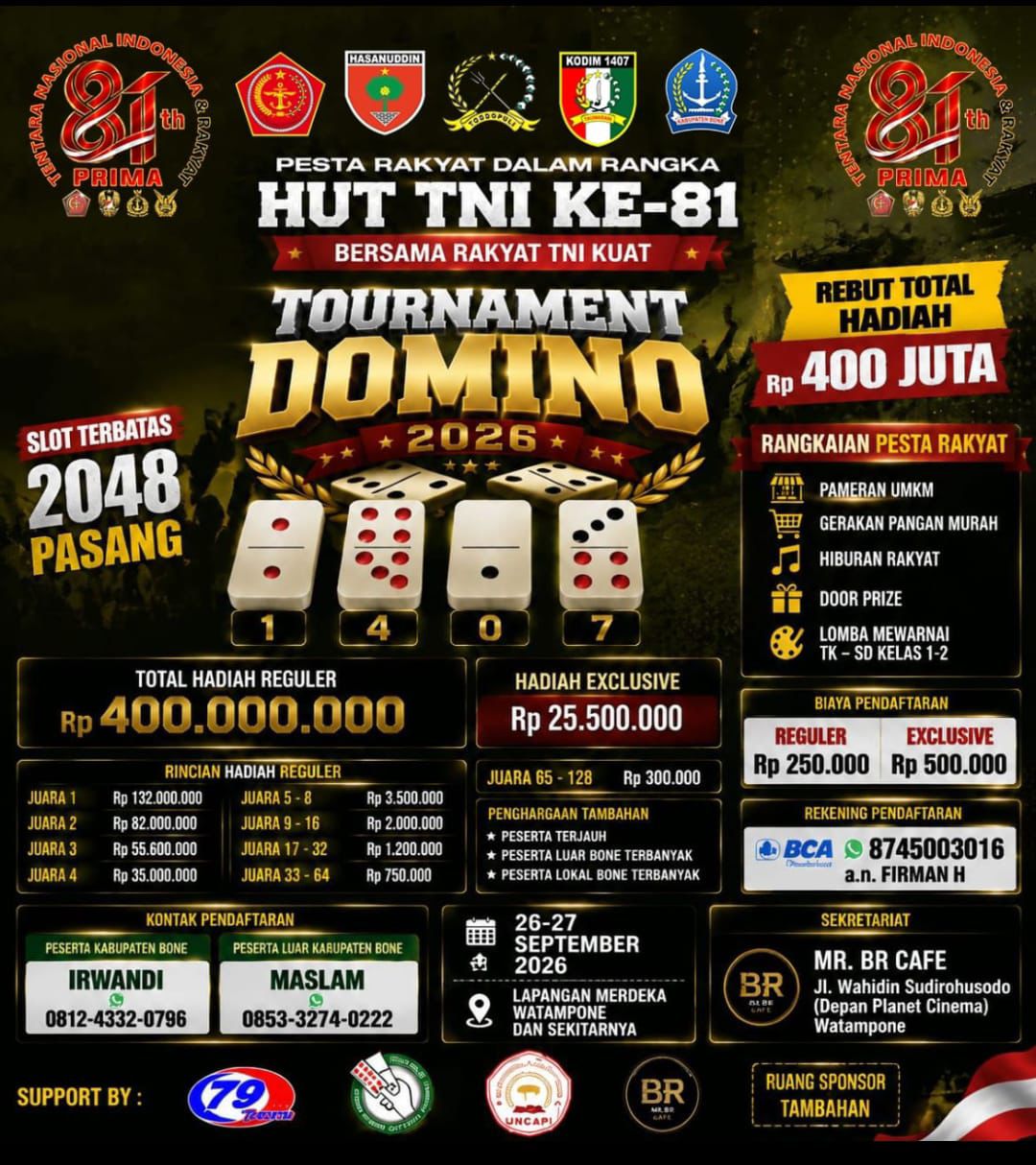 HUT ke-81 TNI di Bone Bakal Jadi Pesta Rakyat, Domino Berhadiah Rp400 Juta Siap Digelar!